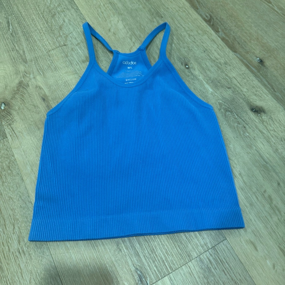 Ododos Womens Ribbed Seamless Racerback Tank Top Blue Size M/L Cropped Cami